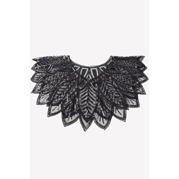 BABEYOND 1920s Sequin Black Shawl Wrap Evening Cape Bridal Bolero Flapper Cover - Picture 5 of 7